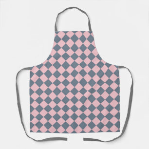 Pink Grey Chequered Diamond Pattern Apron
