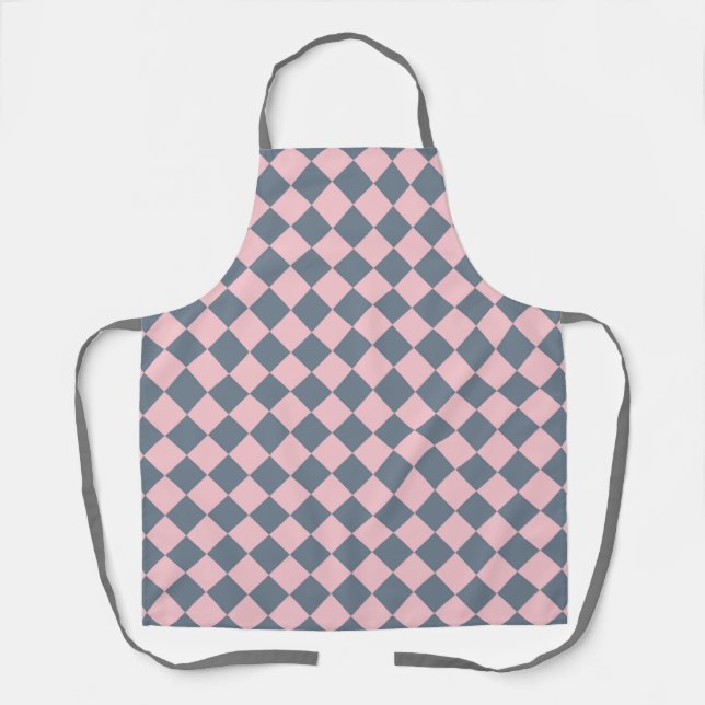 Pink Grey Chequered Diamond Pattern Apron (Front)