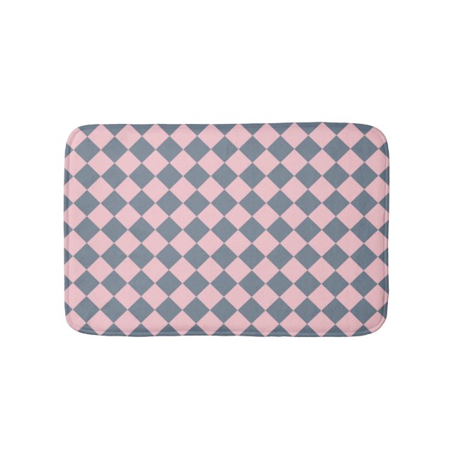Pink Grey Chequered Diamond Pattern  Bath Mat (Front)