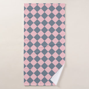 Pink Grey Chequered Diamond Pattern Bath Towel