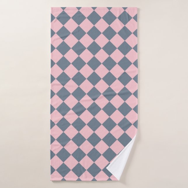 Pink Grey Chequered Diamond Pattern  Bath Towel (Bath Towel)