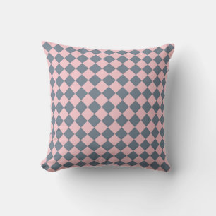 Pink Grey Chequered Diamond Pattern  Cushion