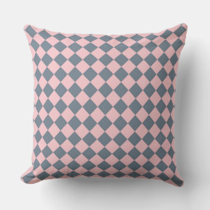 Pink Grey Chequered Diamond Pattern Cushion