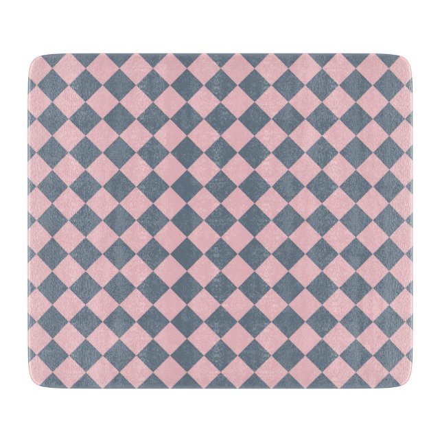 Pink Grey Chequered Diamond Pattern Cutting Board (Front)