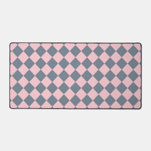 Pink Grey Chequered Diamond Pattern  Desk Mat