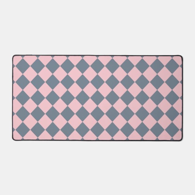 Pink Grey Chequered Diamond Pattern  Desk Mat (Front)