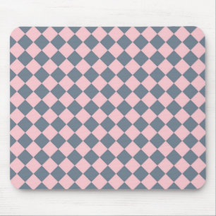 Pink Grey Chequered Diamond Pattern Mouse Mat