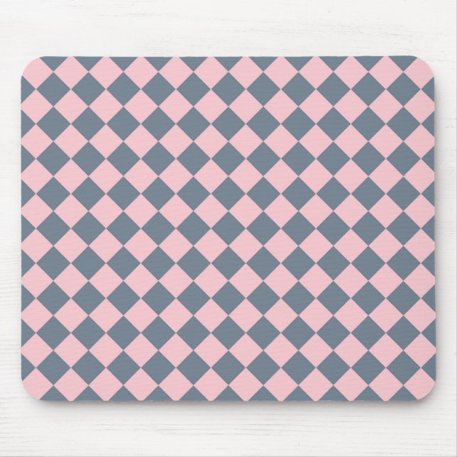 Pink Grey Chequered Diamond Pattern  Mouse Mat (Front)