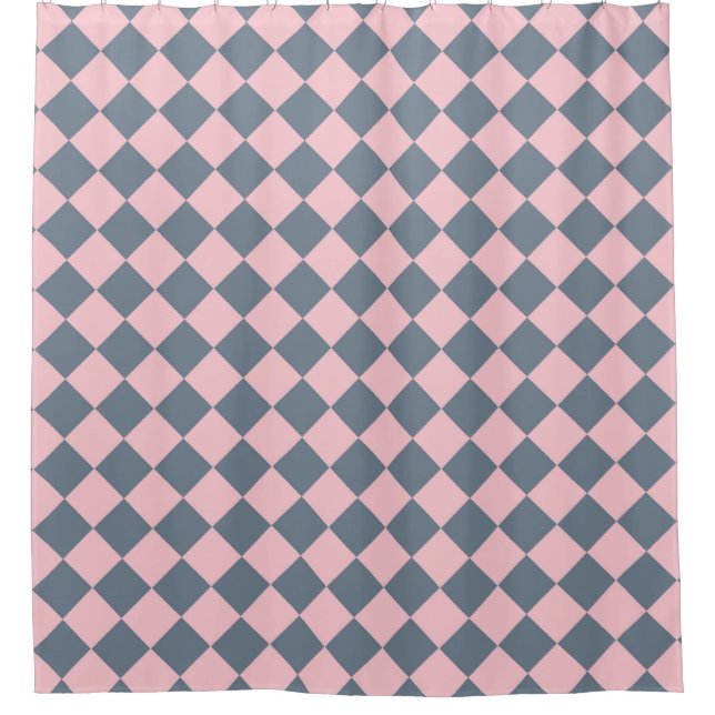 Pink Grey Chequered Diamond Pattern  Shower Curtain (Front)