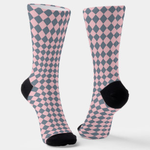 Pink Grey Chequered Diamond Pattern Socks