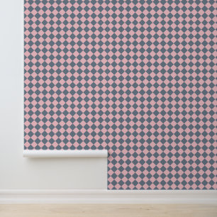 Pink Grey Chequered Diamond Pattern Wallpaper