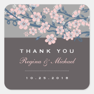 Pink Grey Cherry Blossom Floral Wedding Sticker