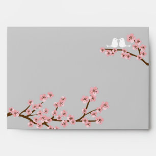 Pink & Grey Cherry Blossom Spring Wedding Envelope