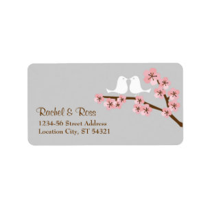 Pink & Grey Cherry Blossom Spring Wedding Label