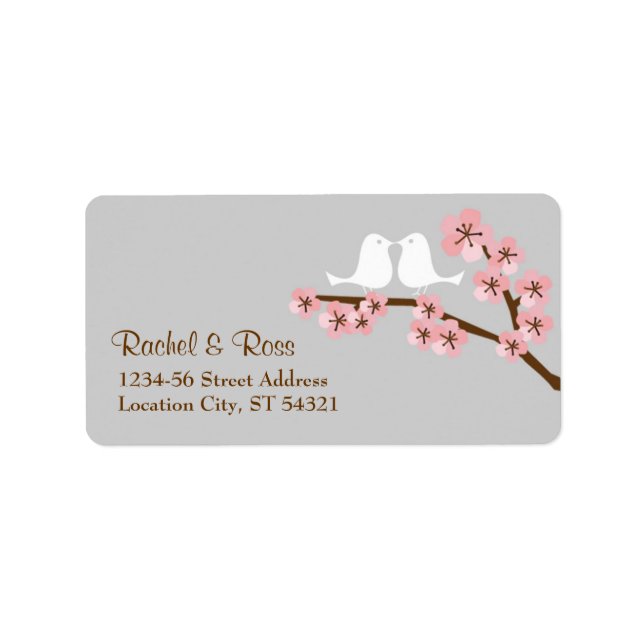 Pink & Grey Cherry Blossom Spring Wedding Label (Front)