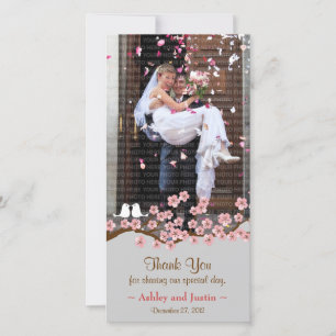 Pink & Grey Cherry Blossom Spring Wedding Thank You Card