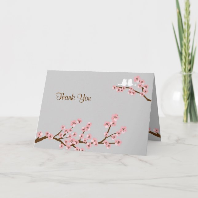 Pink & Grey Cherry Blossom Spring You Thank You Card (Front)