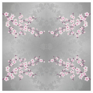 Pink Grey Cherry Blossoms Pattern Fabric