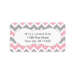 pink & grey chevron address labels shower favour
