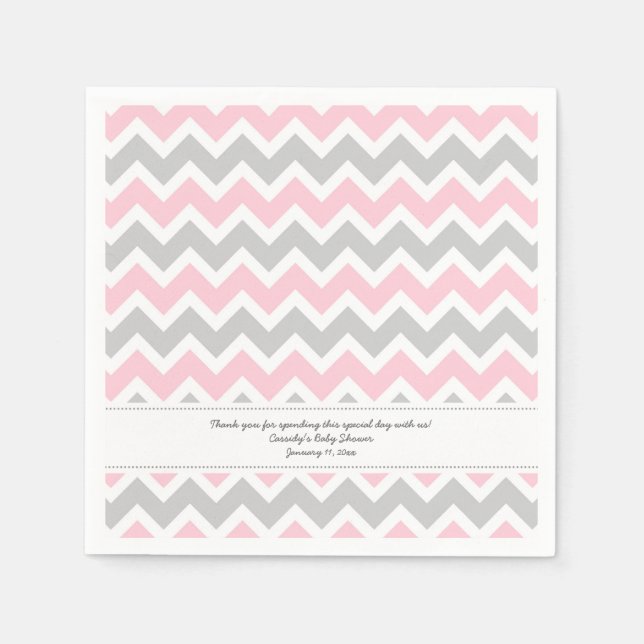 Pink Grey Chevron Baby Shower ADD YOUR WORDING Napkin (Front)