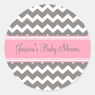 Pink Grey Chevron Baby Shower Favour Stickers