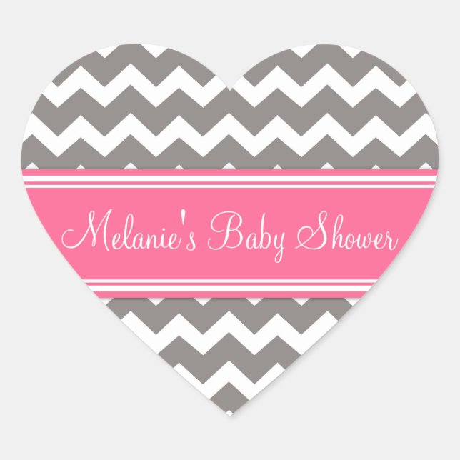 Pink Grey Chevron Baby Shower Favour Stickers (Front)