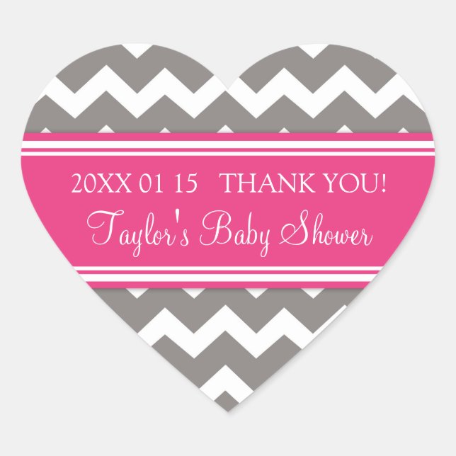 Pink Grey Chevron Baby Shower Favour Stickers (Front)