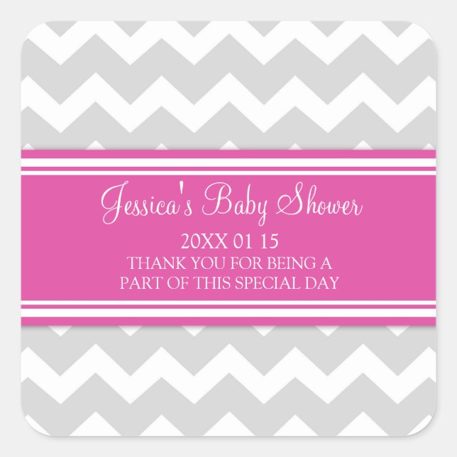 Pink Grey Chevron Baby Shower Favour Stickers (Front)