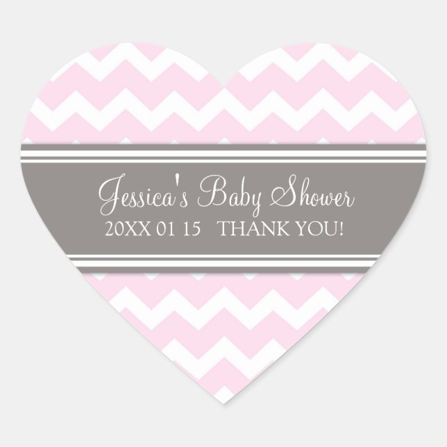 Pink Grey Chevron Baby Shower Favour Stickers (Front)
