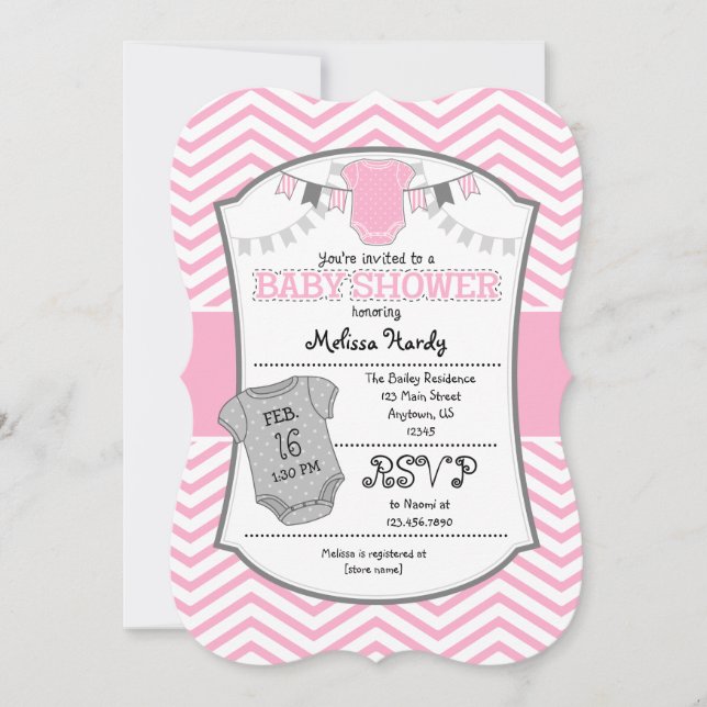 Pink Grey Chevron Baby Shower Invitation (Front)