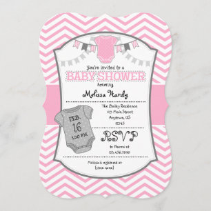 Pink Grey Chevron Baby Shower Invitation