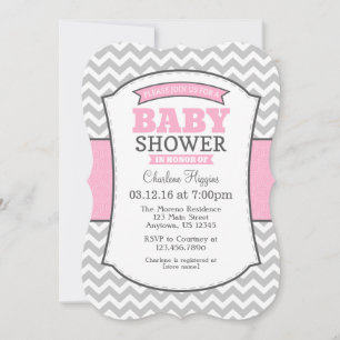 Pink Grey Chevron Baby Shower Invitation