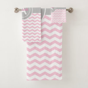 Pink Grey Chevron Bath Towel Set