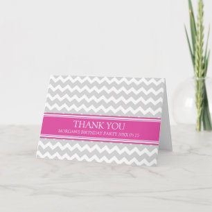 Pink Grey Chevron Birthday Party Thank You Card