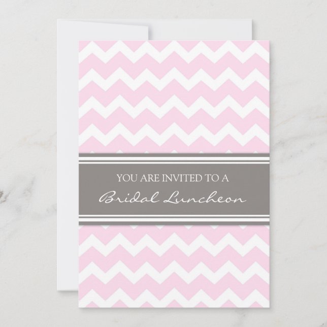 Pink Grey Chevron Bridal Lunch Invitation Cards (Front)