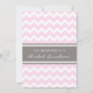 Pink Grey Chevron Bridal Lunch Invitation Cards