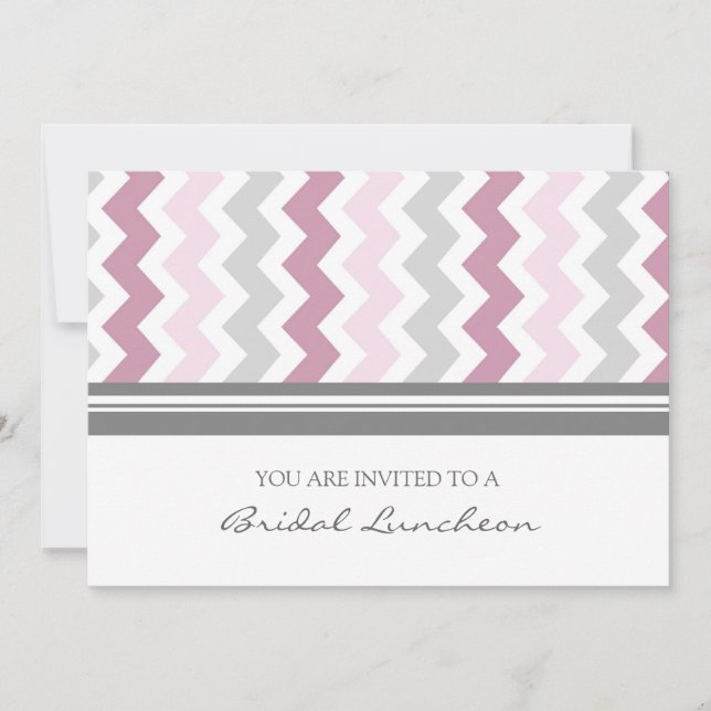 Pink Grey Chevron Bridal Lunch Invitation Cards (Front)
