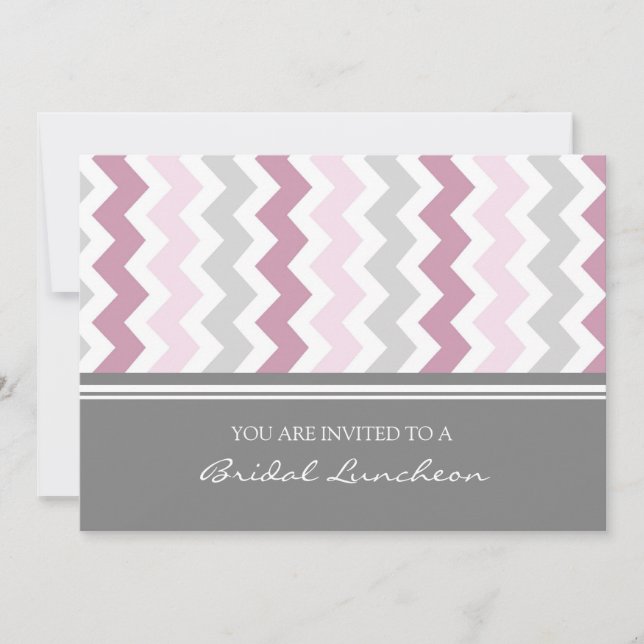 Pink Grey Chevron Bridal Lunch Invitation Cards (Front)