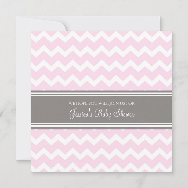 Pink Grey Chevron Custom Baby Shower Invitations (Front)