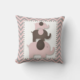 Pink & Grey Chevron Elephant Pillow