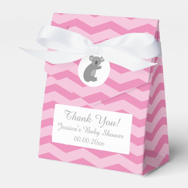 Pink grey chevron koala bear baby shower favour bo favour box (Front Side)