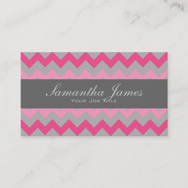 Pink grey chevron pattern business cards (Front)