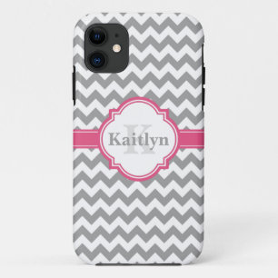 Pink Grey Chevron Pattern & Moroccan Quatrefoil iPhone 11 Case