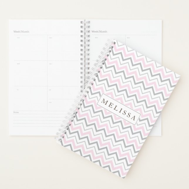 Pink & Grey Chevron Pattern Weekly Monthly Planner (Display)