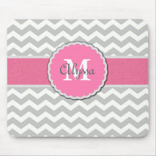Pink Grey Chevron Personalised Mousepad