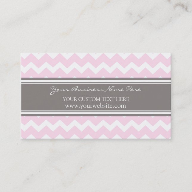 Pink Grey Chevron Retro Business Cards (Front)