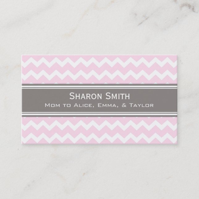 Pink Grey Chevron Retro Mum Calling Cards (Front)