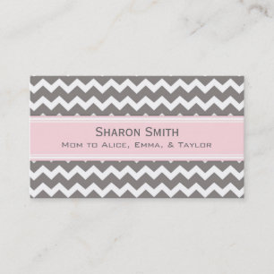 Pink Grey Chevron Retro Mum Calling Cards