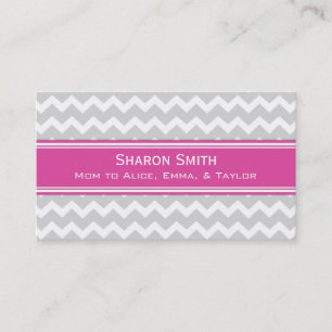 Pink Grey Chevron Retro Mum Calling Cards