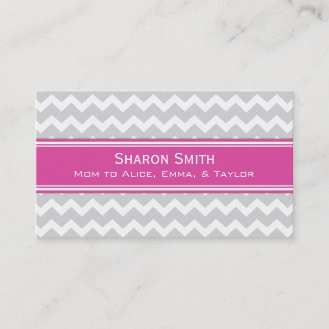 Pink Grey Chevron Retro Mum Calling Cards (Front)